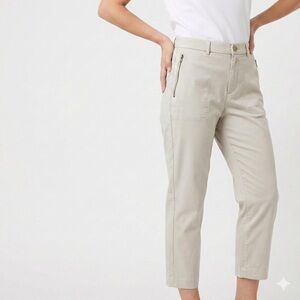 SPANX Cotton Stretch Twill Straight Leg High Rise Pants Side Zip Pockets Sz XL